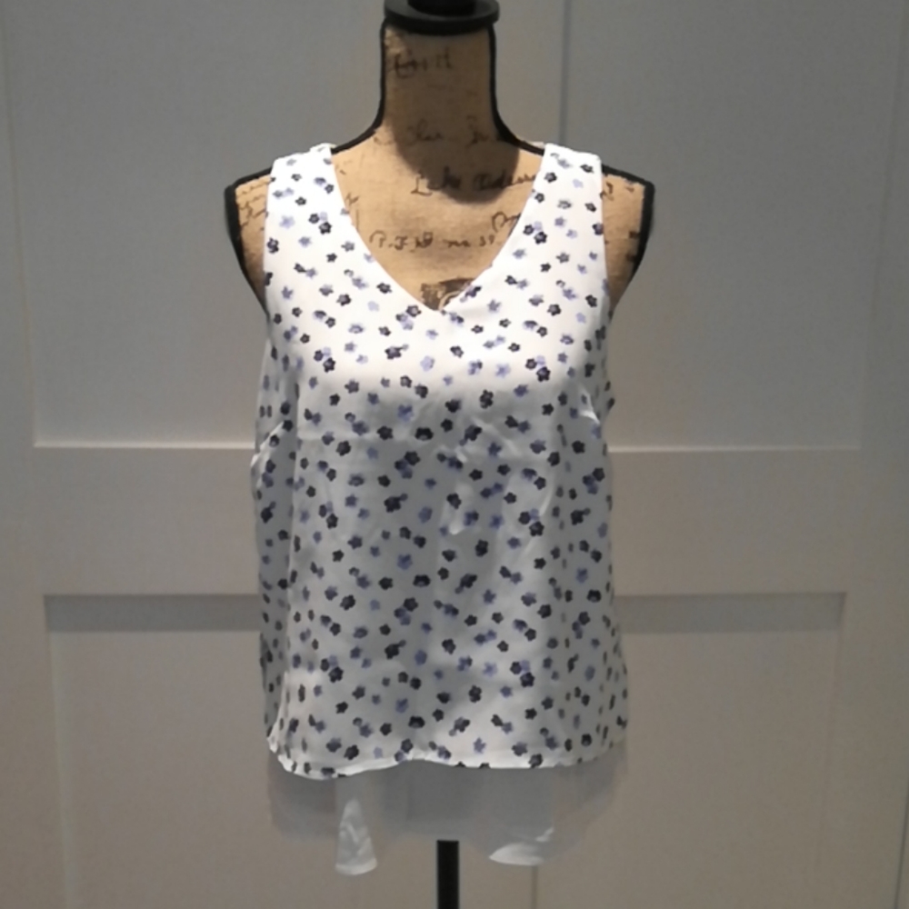 Layered Tank Top Blue and White Flowers NWT